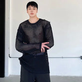 Versatile See-Through Knitted Long Sleeve Top